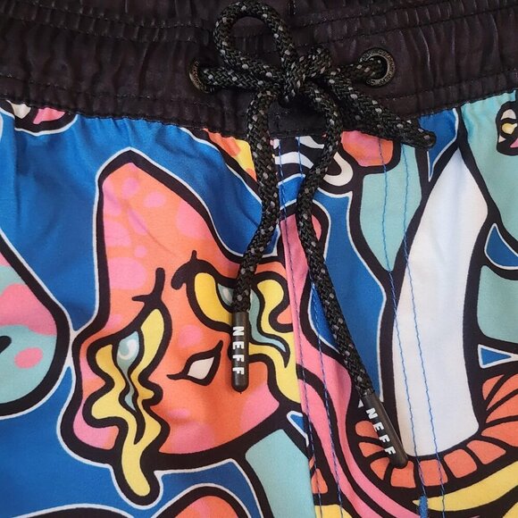 Neff Swim Trunks Shorts Mens Large Psychedelic Mushroom Print Drawstring Pocket - Picture 2 of 13